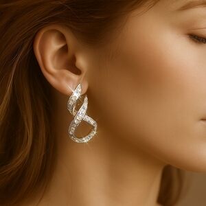 Silver tone Infinity Twisted Design Sparking Crystal Earrings - Women's Jewelry